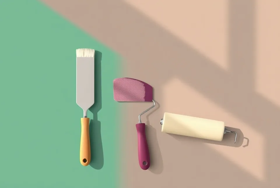 Outils de peinture disposés dans l'ordre des étapes du chantier