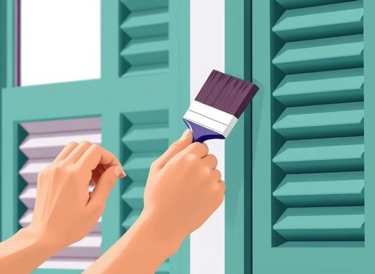 Mise en peinture au pinceau de volets et d'encadrements en bois